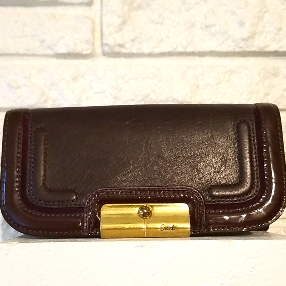 Coach Dark Brown Leather Wallet with Gold Tone Hardware